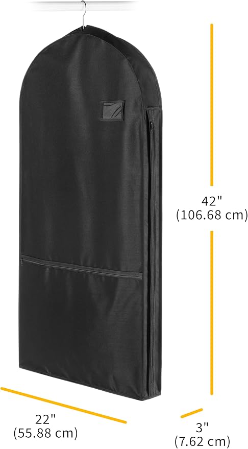 Whitmor Deluxe Garment Bag with Zipper Pocket, Heavy Duty 3" Gusset Clothes Cover for Suits, Dresses & Uniforms, Water-Repellent Polyester with ID Pocket & Accessory Pocket, 42'' 3 Pack Black