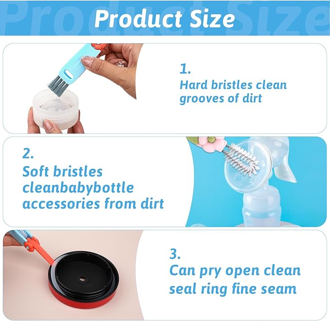 Qianyu 3 Pack 3 in 1 Cup Lid Cleaning Brush Set Multifunctional Insulation Bottle Cleaning Brush Mutipurpose Tiny Silicone Cup Crevice Cleaner Multicolor Home Kitchen Cleaning Tools
