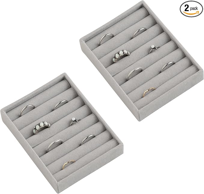 Frebeauty Small Jewelry Trays for Drawer,2 Pack 7 Slots Ring Organizer | Jewelry Box Inserts,Drawer Inserts,Vanity Drawer Organizer,Mini Size,Compact Ring Holder,Stackable Ring Tray