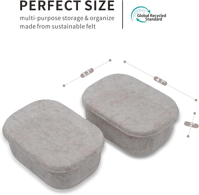 Welaxy Small Hide Storage Containers with Lids, Natural Beige felt bin with Lid Set of 2 (Oatmeal)
