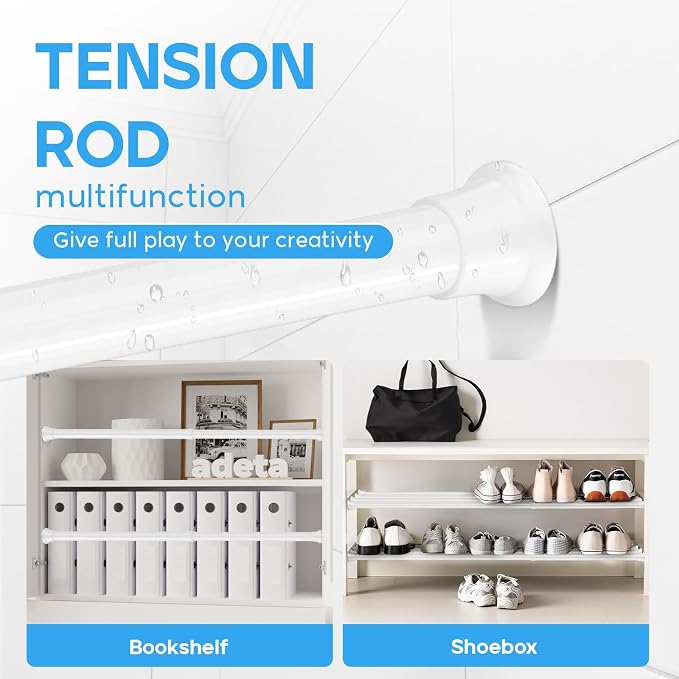 2pack Spring Tension Rods 18-36 Inch Adjustable White Tension Rod Spring Rod Extendable Short Curtain Rod Spring Loaded Curtain Rods Tension Rod for Curtains,Closet,Kitchen