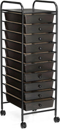 Simply Tidy 10 Drawer Matte Black Rolling Cart - Mobile Organizer with Removable Drawers, Swivel & Locking Casters, Durable Tubular Frame - 1 Set
