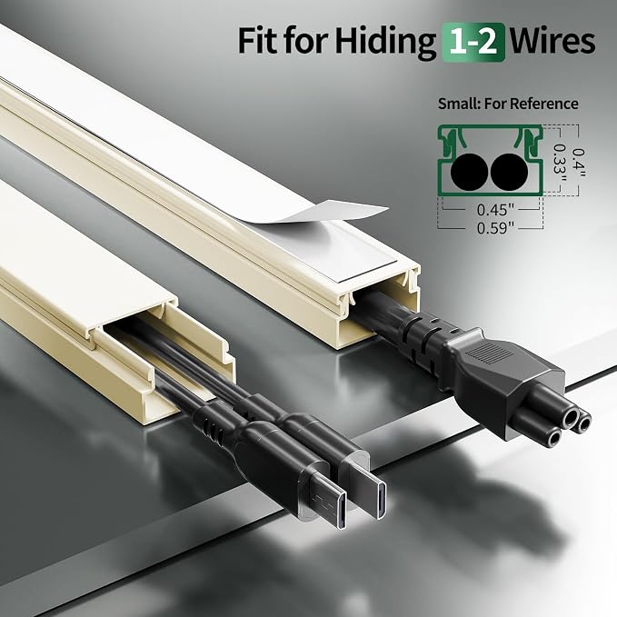 Beige Cord Hider, 212.6in Cord Covers for 1-2 Wires on Wall, Paintable Wire Hider Wire Covers for Cords on Walls, Easy Set-up Cable Hider Cable Raceway to Hide Cords on Wall, W0.59 H0.4in, Beige