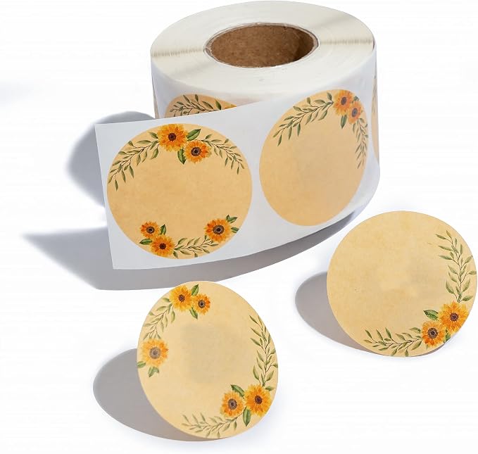 MONEST (500pc/Roll) 2" Label Stickers for Jars and Lids, Pantry, Mason Jar, Sticker, Canning, Spice, Bottle Labels (Sunflower)