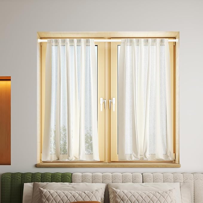 AIZESI Spring Tension Curtain Rod 23-46 Inch Adjustable Curtain Rods No Drilling White Tension Rods for Window, Doorway, Kitchen, Closet