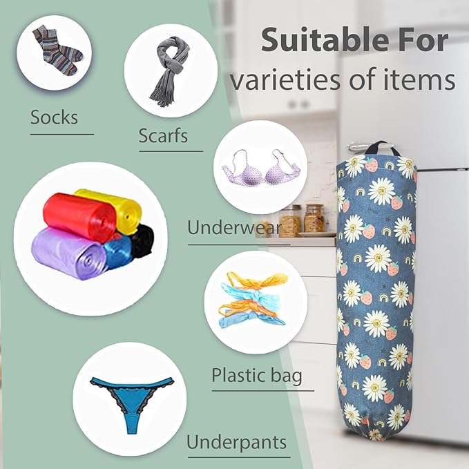 SYIPO Plastic Bag Holder, Reusable Grocery Bag Organizer, Wall Mount, 1 Pack, Blue Daisy