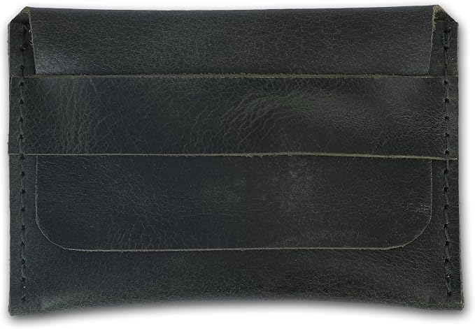 Distressed Leather Business Card Holder Slim Credit Card Wallet for Men and Women Vintage Brown Leather Compact Minimalist Card Organizer for Pocket or Purse Durable Card Case (Green)