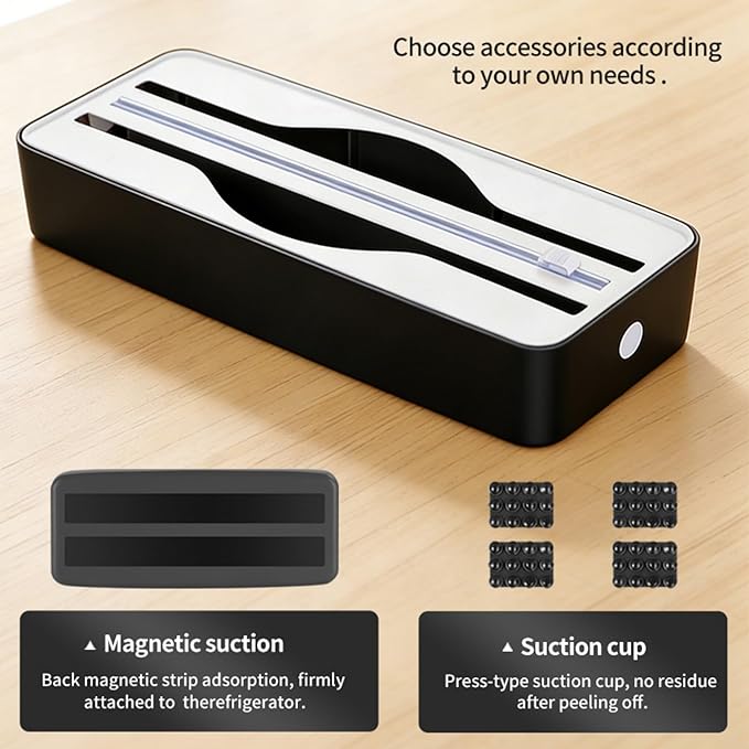 Dual-Slot Multifunctional Kitchen Cutter | For Cling Film, Aluminum Foil, and Parchment Paper Storage & Cutting | Easily Cut Two Materials at Once (Black(magnetic))