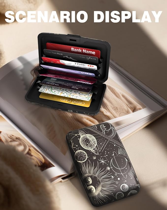 Maicican Credit Card Holder, Mini RFID Blocking Aluminum Wallet | Slim Metal Hard Case Travel Wallet ID Case for Women and Men, 4.3 x 2.9 Inches, sun