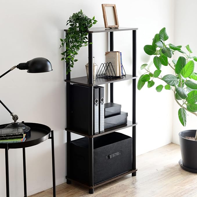 Yamazen NSR-4 (DBR4/BK) Rack, Slim, A4-Compatible, Easy Assembly, 4 Tiers, Width 18.5 x Depth 10.6 x Height 43.7 inches (47 x 27 x 111 cm), Dark Brown, Living Alone