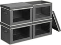 Homsorout Stackable Storage Bins with Lids - Large Storage Box with Lids, Foldable Closet Boxes for Organizing, Wardrobe Clothes Organizer with Window, Cubes Bins for Living Room, 4 Pack, Dark Grey