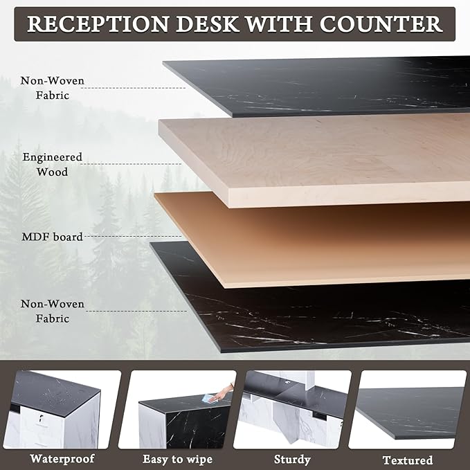 Ceridwen L-Shaped Large Wooden Reception Desk, Modern Front Desk Reception Counter with Lockable Drawers, Storage & Keyboard Tray for Office Lobby Checkout (Left-Black & White, 71''L x 42''W x 41''H)