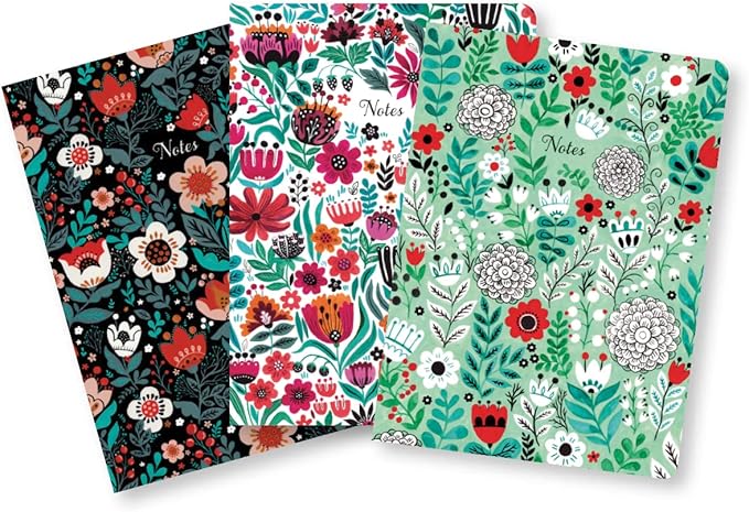 High Note Textured Floral Composition Notebook Journal, 3 Pack, 5.75" x 8.25", 64 Wide Ruled Pages, Small Notebooks for School, Journaling, Writing, Planner, by Dinara Mirtalipova