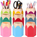 9 Pcs Pencil Shaped Pen Holders Pencil Storage Organizer Cute Plastic Pencil Holder for Desk Desktop Pen Cup Colorful Vase Pen Pot Makeup Brush Container Cartoon Stationery Rack for Office