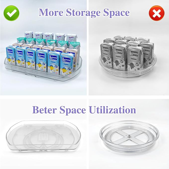 Incostar 360° Rotating Lazy Susan Turntable - Multifunctional Rectangular Organizer for Refrigerator, Cabinet, Pantry, and Kitchen Countertop (15.2" x 11.4", 2 Pack)