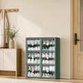 Foldable Shoe Cabinet with Magnetic Clear Doors, Wide Design Shoe Rack for Entryway, Portable Shoe Organizer Meeting Diverse Storage Needs (Green, 2Row 6Tier)