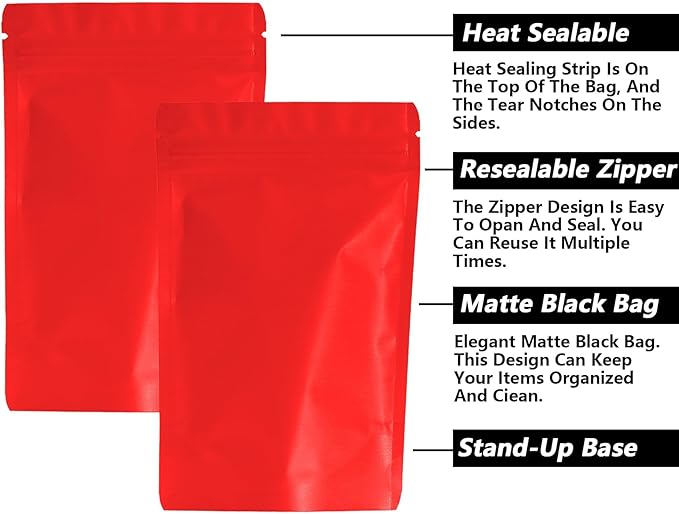 100PCS Smell Proof Resealable Pouch Bags,ULIFESTAR Aluminum Foil Flat Food Storage Bag,Sealable Pcsaging Zipper Pouches with Tear Notches for Pcsaging Lipgloss,Jewelry,etc(10 * 15cm/3.94 * 5.91",Red)