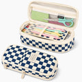 Pencil Case, Large Capacity Aesthetic Pencil Cases with Durable Zipper, Big Stationery Pencil Pouch for Women & Men, Adults Portable Storage Organizer Bag for College, office, Travel (Blue Grid)
