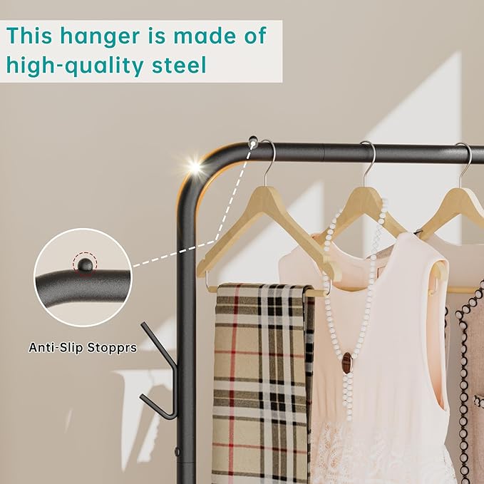 SINGAYE Wardrobe Standing Closet Clothing Rack With Shelf Hanging Clothes | Wardrobe Open Compact Small Metal Garment Hanger Stand Alone Free Standing Black Closet Rack Storage Organizer Heavy Duty