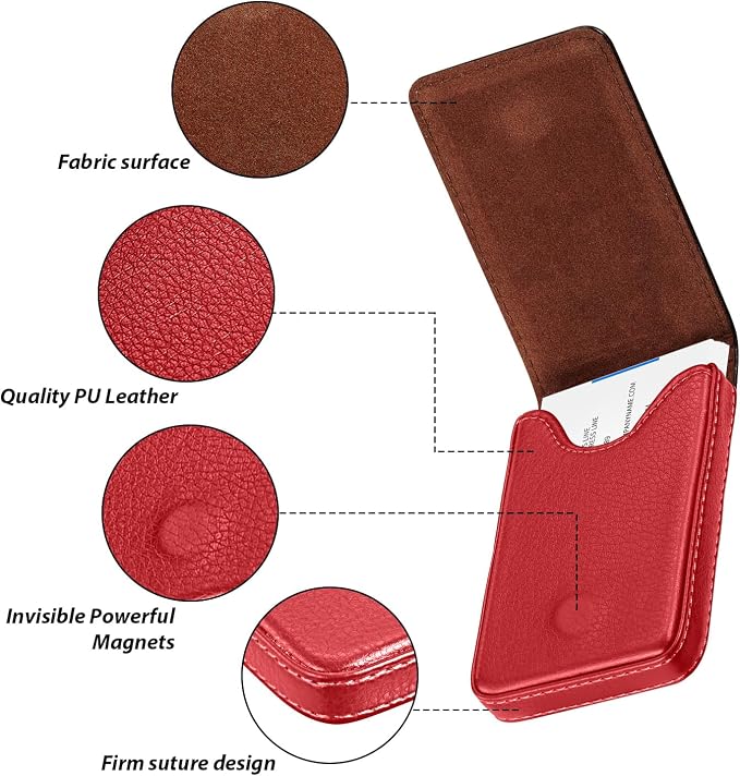 Outus 2 Pcs Business Card Holder, PU Leather Business Card Case Pocket Wallet with Magnetic Shut for Men Women(Black and Red,Classic)
