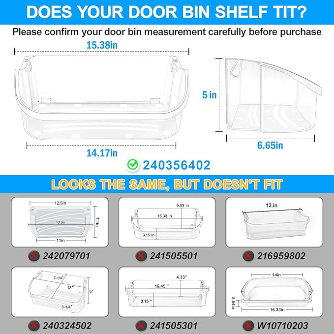 [2 PACK] UPGRADED 240356402 Refrigerator Door Bin Compatible with Frigidaire Door Shelf Replacement Refrigerator Door Shelves FFSS2615TS0 LFSS2612TF0 FGHS2631PF4A LFSS2612TE0 FFSS2615TS5 Door Bin