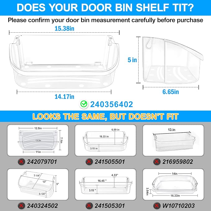 UPGRADED 240356402 Refrigerator Door Bin Compatible with Frigidaire Door Shelf Replacement Frigidaire Gallery Door Shelf Refrigerator Shelves FGHS2631PF4A FFSS2615TS0 LFSS2612TF0 LFSS2612TE0 Door Bin