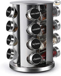 DOUBLE 2 C Revolving Countertop Spice Rack Stainless Steel Seasoning Storage Organization,Spice Carousel Tower for Kitchen Set of 16 Jars (16Jars)