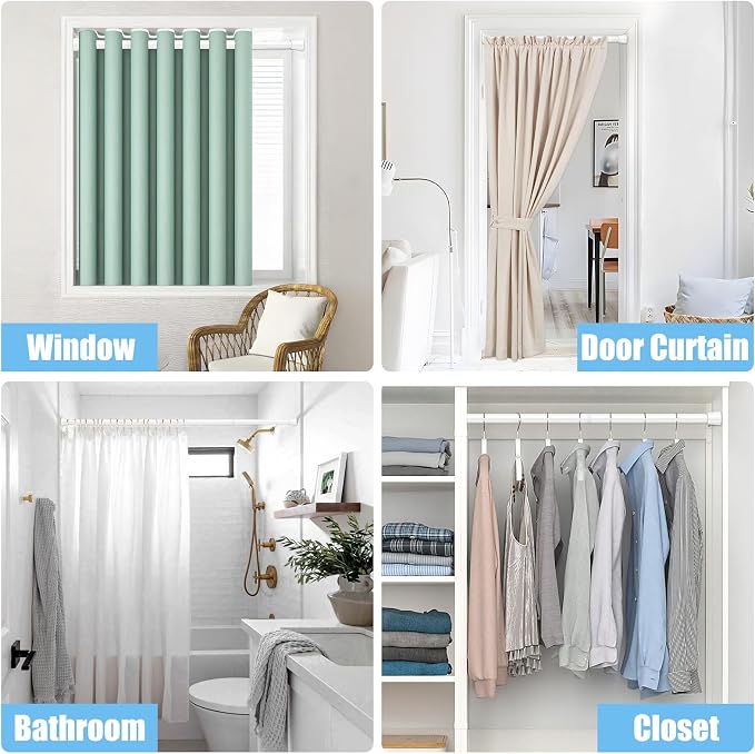 AIZESI Shower Curtain Rod 30-64 Inch No Drilling Adjustable Shower Rod Never Rust & Non-Slip Tension Curtain Rod White Spring Loaded Curtain Rods for Window Bathroom Doorway Closet Cupboard