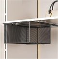 Pull Out Cabinet Storage Basket,Wardrobe Storage Organiser,Storage Under Shelf,No Punching Required,with 4 Hooks,for Kitchen Office Wardrobes Cupboard Storage(Black,33x29x17cm)