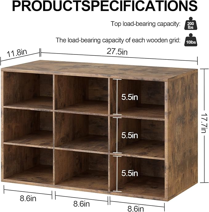 9-Cubby Shoe Rack, Wood Shoe Organizer Bench for Entryway Hallway Closet | Wood