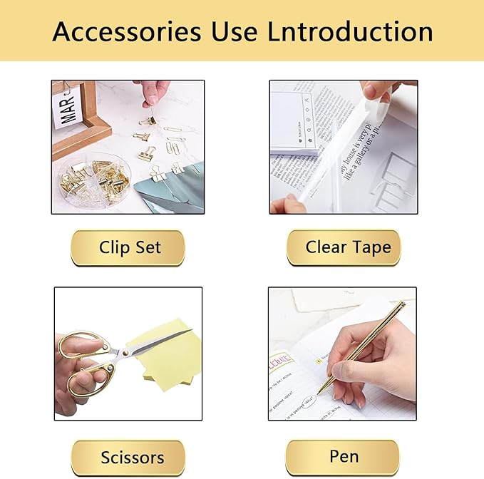 suniya Office Supplies,Desk Accessories,with Stapler,Tape Dispenser,Staple Remover,Scissor,Ballpoint Pen,Clear Tape,Staples,Binder,Best Gift Set(Gold)