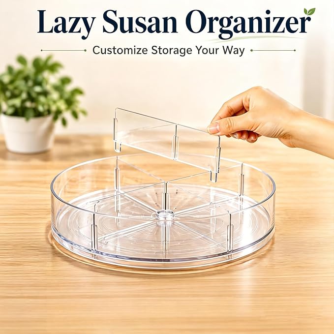 2 Pack Lazy Susan Organizer, 10.5 Inch Turntable Organizer with Non-Skid Base, Lazy Susan Organizer for Cabinet, Kitchen Countertop, Pantry, Refrigerator and Bathroom Storage (2 Pack, 10.5)