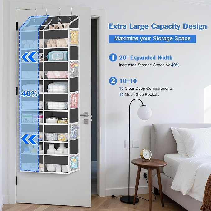 KEEGH 5 Tiers Over Door Organizer, Large Hanging Door Organizer, Dark Grey | High Load-Bearing Capacity, Large Capacity, 4 Sturdy Hooks, Over the Door Storage for Bedroom, Nursery, Bathroom and Pantry