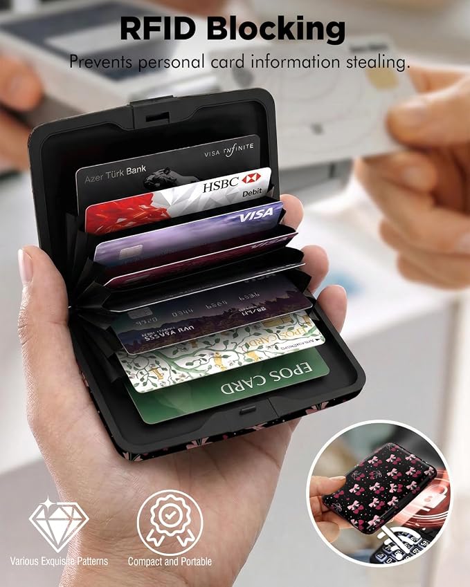 Maicican RFID Blocking Aluminum Credit Card Holder | Slim Metal Wallet for Women & Men, Business Card Case for Travel, Fits Front Pocket, Card holder wallet - Cherry