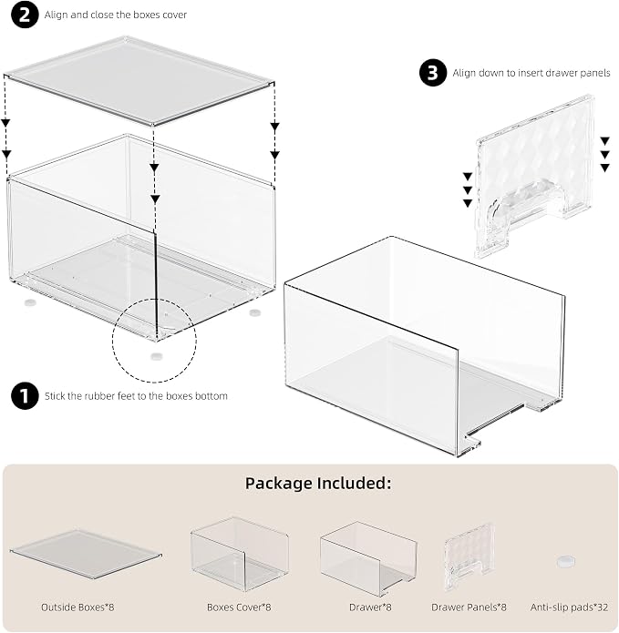 Delamu 8 Pack Stackable Storage Drawers, Makeup Skincare Holder Vanity Storage Organizer, Plastic Drawers For Vanity Desk, Undersink, Kitchen Cabinet, Pantry, Clear, Ideal Gifts for Women