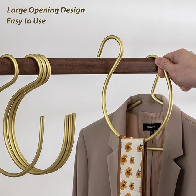 4Pcs Scarf Hanger Gold,Scarf Ring Hangers,Multi-Purpose Circle Storage Hook,for Baseball Caps,Belt,Ties,Belts,Scarves,Shawls