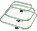 YQBRAO Clear Hard Shell Organizer Cases, 3-Pack, Green | Large, medium & small rigid PET organizers for home, travel, crafts and everyday organization