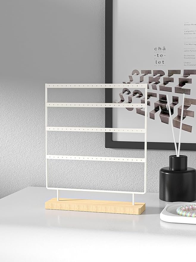 Julysky Earring Holder Organizer, Earring Stand, 4 Layers, White