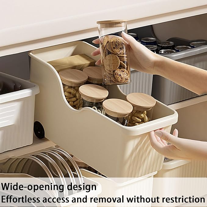 Pull Out Cabinet Organizer Bin with Roll Wheels, Kitchen Bathroom Cabinet Under Sink Organizer and Storage, Multi-Use Cabinet Organizer Basket for Pantry Shelves