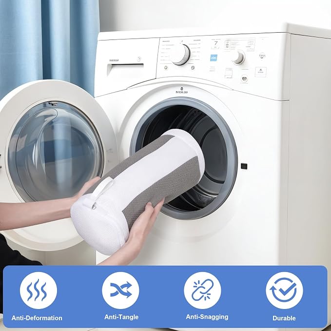 Dntorx 2 PCS Shoe Washing Machine Bags for Washer and Dryer, Grey + White | Reusable Laundry Shoe Bag, Hands Free, Hidden Self-locking Zipper, 360° Deep Cleaning, For Sneakers and All Shoes Types
