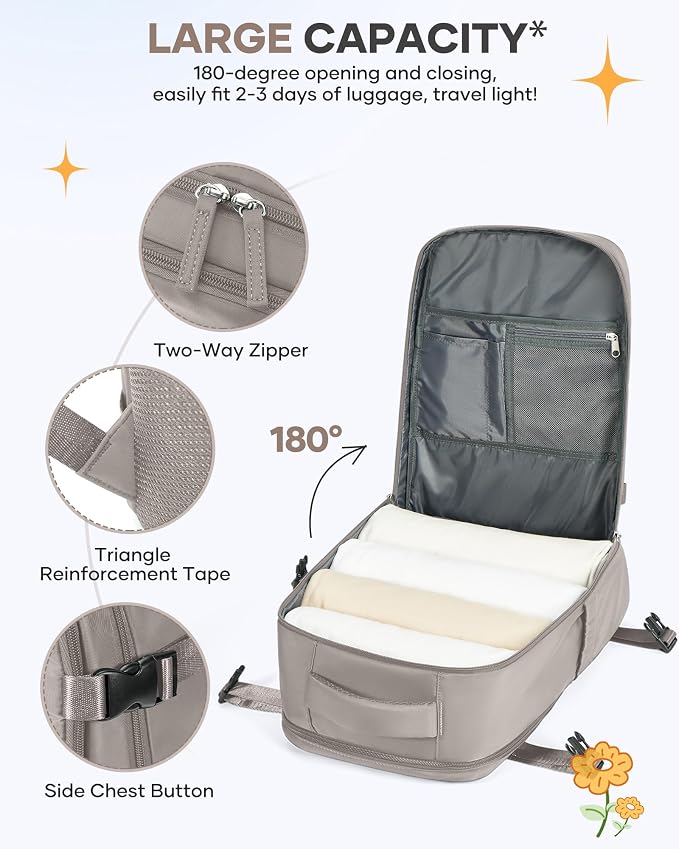 Large Travel Backpack - Carry On Flight Approved Mochila De Viaje - 18x14x8 Inches - Personal Item Travel Bag for Men & Women