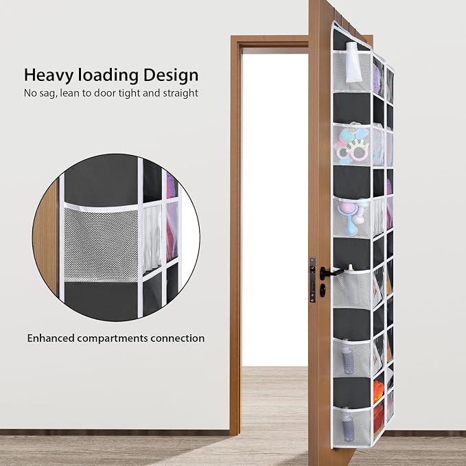 Univivi Hanging Door Organizer, 6 Tiers Large Over Door Storage, Dark Grey | High Load-Bearing Capacity, 4 Sturdy Hooks, Easy Installation, Hanging Door Organizer for Closet, Bedroom, Nursery, Sundries