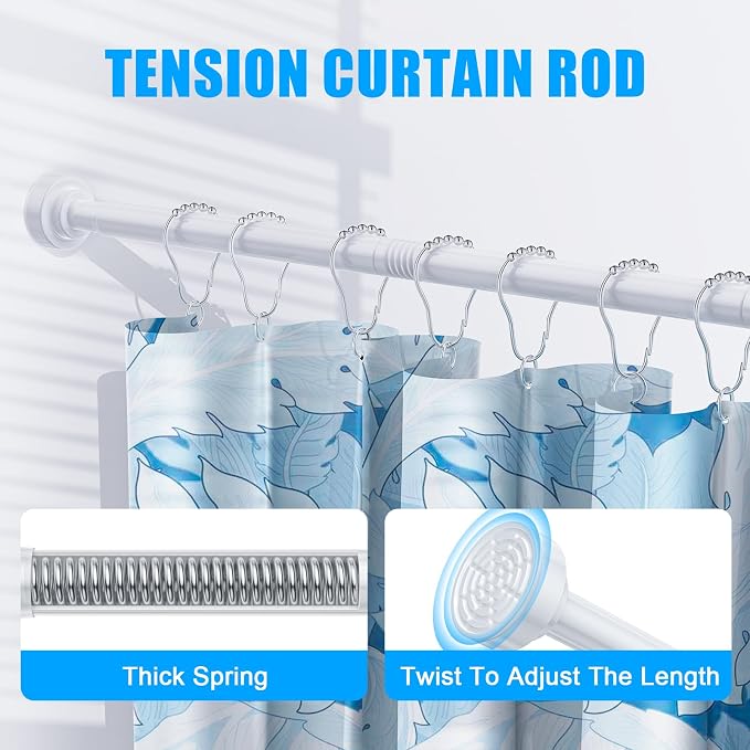 TEECK 2 Pack Shower Curtain Rod, 32-80 inch Adjustable Spring Tension Curtain Rod, Never Rust Anti-Slip Shower Curtain Rod for Bathroom, No Drilling, Never Collapse, Easy to Use, White