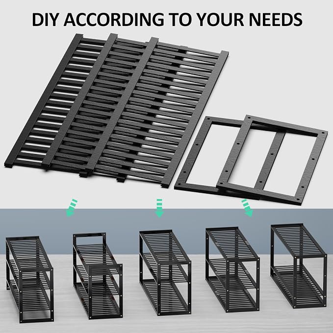 Jripae 3 Tier 32.5inch Long Bamboo Shoe Rack for Entryway Closet Garage | 3 Tier Stackable Shoe Shelf Holder for Men/Women Hallway/Berdroom, Bookshelf, Flower Rack, Home Space Saving