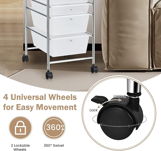 DREAMADE Rolling Cart with Storage Drawers, Utility Cart with Removable Plastic Drawers, Lockable Wheels, Art Cart for Classroom Organization Art Supplies Office Scrapbook (6 Drawers, Transparent)