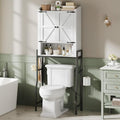 Memobarco Over The Toilet Storage Cabinet with 2-Door & Metal Stand, White | Toilet Paper Holder, 3 Extra Hooks, Anti-Tipping Device, With Adjustable Shelves, for Bathroom, Restroom, Laundry