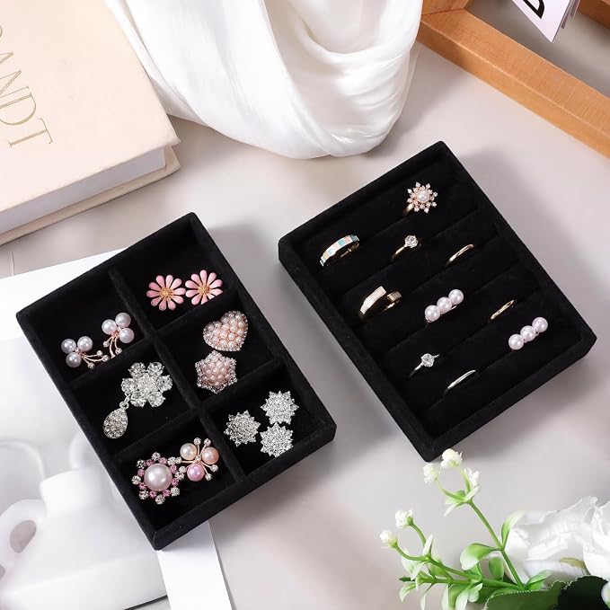 2pcs Jewelry Drawer Organizers Trays 6 Grid Ring Holder for Drawer Small Ring Organizer for Jewelry Rings TrayRings Holder Display Tray Necklace Insert Holders Case for Girl Store Selling or Home Show