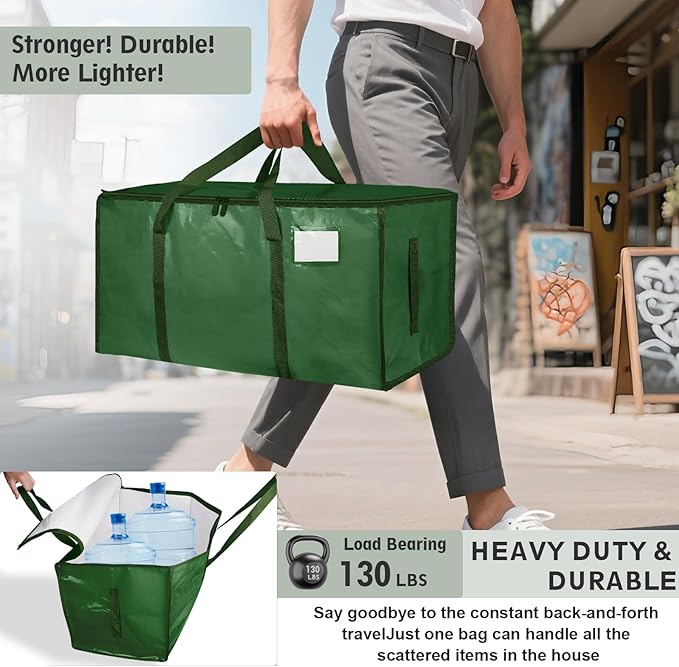6 Pack-Extra Large Heavy Duty Moving Bags - Waterproof Storage Totes with Handles & Zippers, Foldable for College Dorm, Storage (olive green)