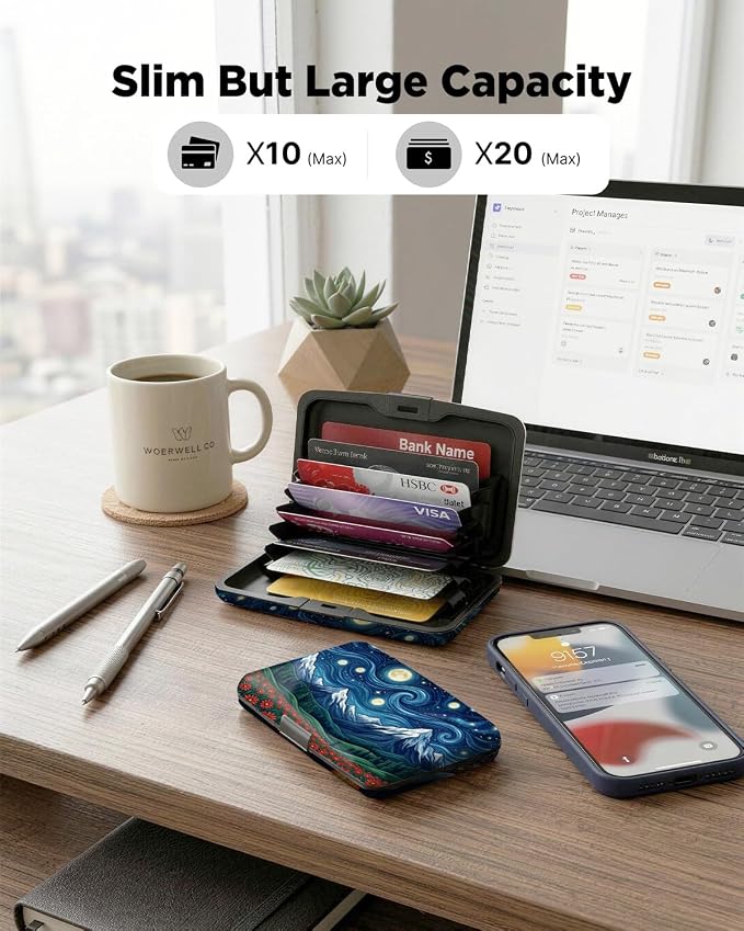 Maicican RFID Blocking Aluminum Credit Card Holder | Slim Metal Wallet for Women & Men, Business Card Case for Travel, Fits Front Pocket, Card holder wallet - Starry Sky Flower