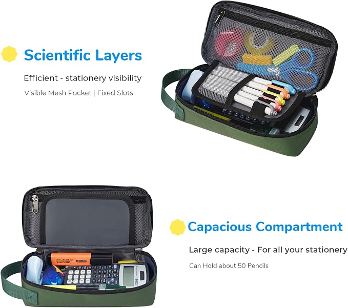 ECHSRT Large Pencil Case, Aesthetic Pen Pouch with Big Capacity, Minimalist Portable Stationery Bag with Handle for Office Organizer Aesthetic Pencil Cases
